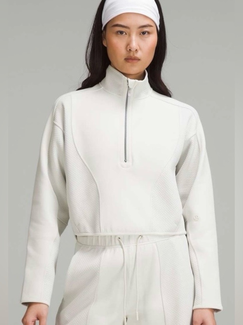 Lululemon Mixed Fabric Cropped Half-Zip Pullover in Bone Sz Small